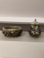 Zware sobere oud stenen pot met deksel en schaal, Huis en Inrichting, Woonaccessoires | Overige, Ophalen, Zo goed als nieuw