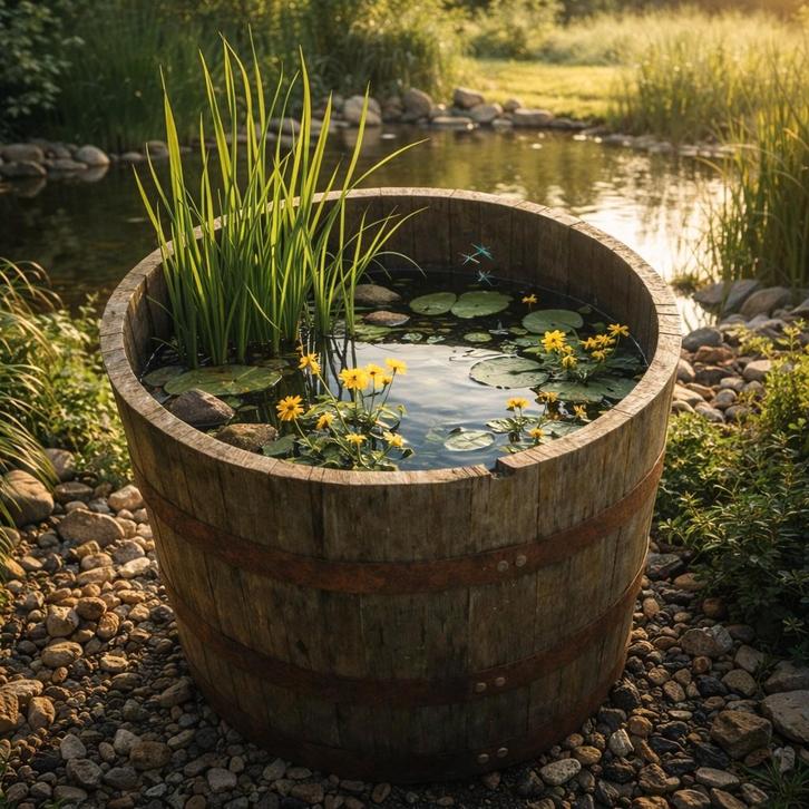 Unieke houten vijver in vat. 75cm breedt, Tuin en Terras, Vijvers, Nieuw, Ophalen