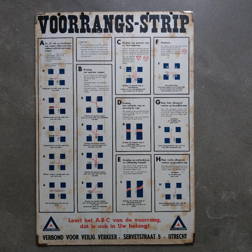 Schoolplaat Voorrangs-strip Verbond voor Veilig Verkeer, Antiek en Kunst, Antiek | Schoolplaten, Geschiedenis, Ophalen of Verzenden