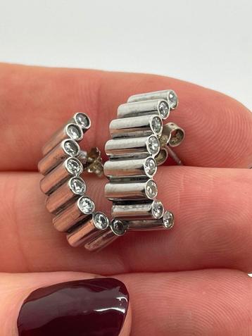 A194 Prachtige zilveren modernist oorbellen strass beschikbaar voor biedingen