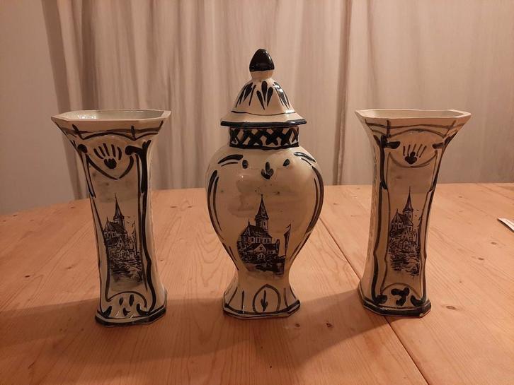 Delfts Blauw Vazen Set - 3 vazen, Antiek en Kunst, Antiek | Keramiek en Aardewerk, Ophalen of Verzenden