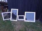 4 nog goede hardhouten ramen met enkel glas, Raamkozijn, Zo goed als nieuw, Inclusief glas, 75 tot 150 cm