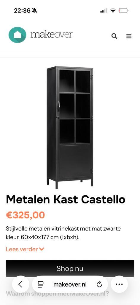 Metalen kast Castello Kwantum, Huis en Inrichting, Kasten | Vitrinekasten, Zo goed als nieuw, 150 tot 200 cm, 50 tot 100 cm, 25 tot 50 cm