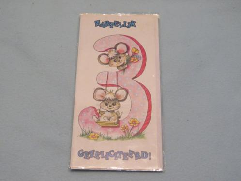 Leuke vintage verjaardagskaart 3 jaar met envelop NIEUW, Antiek en Kunst, Curiosa en Brocante, Ophalen of Verzenden