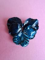 jwg Vintage 50s emaille viooltje bloem broche petrol blauw, Verzenden, Koper, Broche