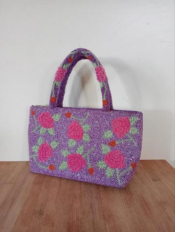 Vintage Kralen Handtas Rozen Motief beschikbaar voor biedingen