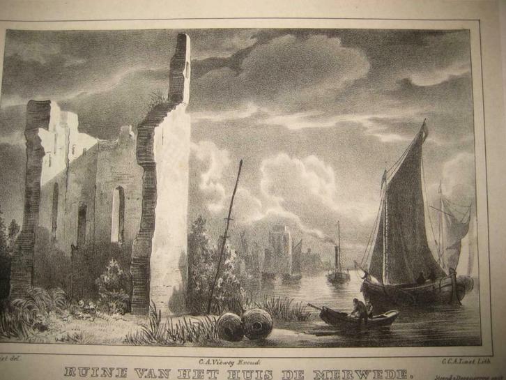 33 / Merwede Ruïne van het Huis  Litho  1846, Antiek en Kunst, Kunst | Litho's en Zeefdrukken, Ophalen of Verzenden