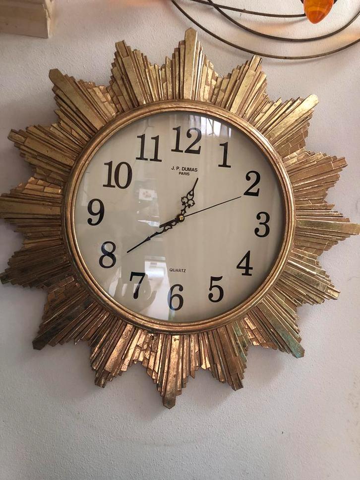 Grote vintage zon Klok 60cm Bladgoud 4,5 kilo, Huis en Inrichting, Woonaccessoires | Klokken, Zo goed als nieuw, Wandklok, Analoog