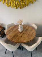 Mango hout eettafel 120cm en teddy stoelen wit 4, Ophalen, Gebruikt, Rond, 100 tot 150 cm