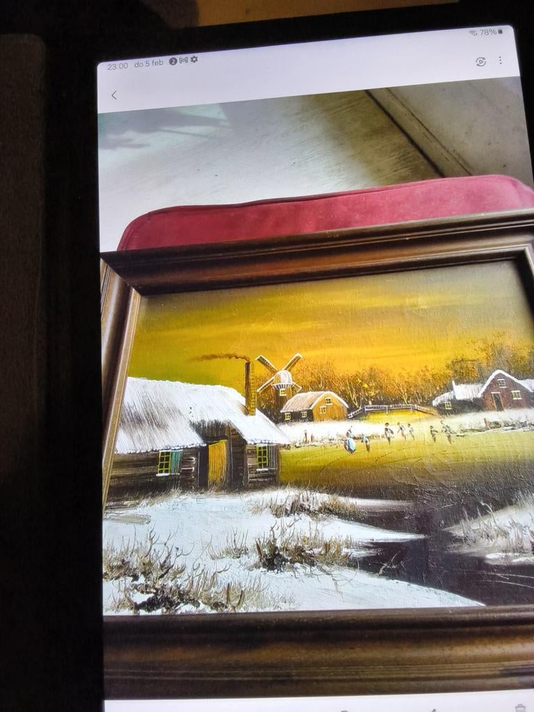 Gesigneerd schilderij op doek - Winterlandschap met molen, Antiek en Kunst, Ophalen of Verzenden