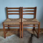Retro houten stoelen jaren 70 met biezen zitting, Huis en Inrichting, Stoelen, Gebruikt, Twee, Bruin, Retro