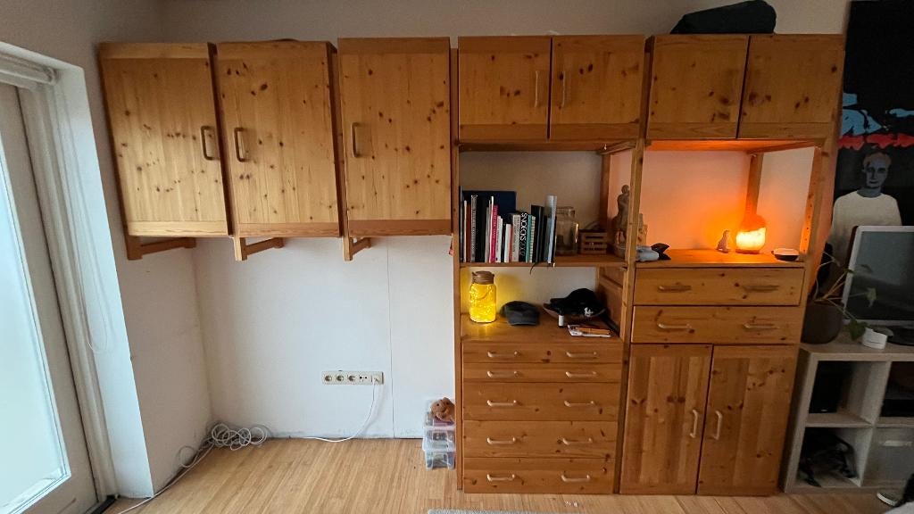 wandkast massief hout, Huis en Inrichting, Kasten | Wandmeubels, Ophalen, 250 tot 300 cm, Met deur(en), 200 cm of meer