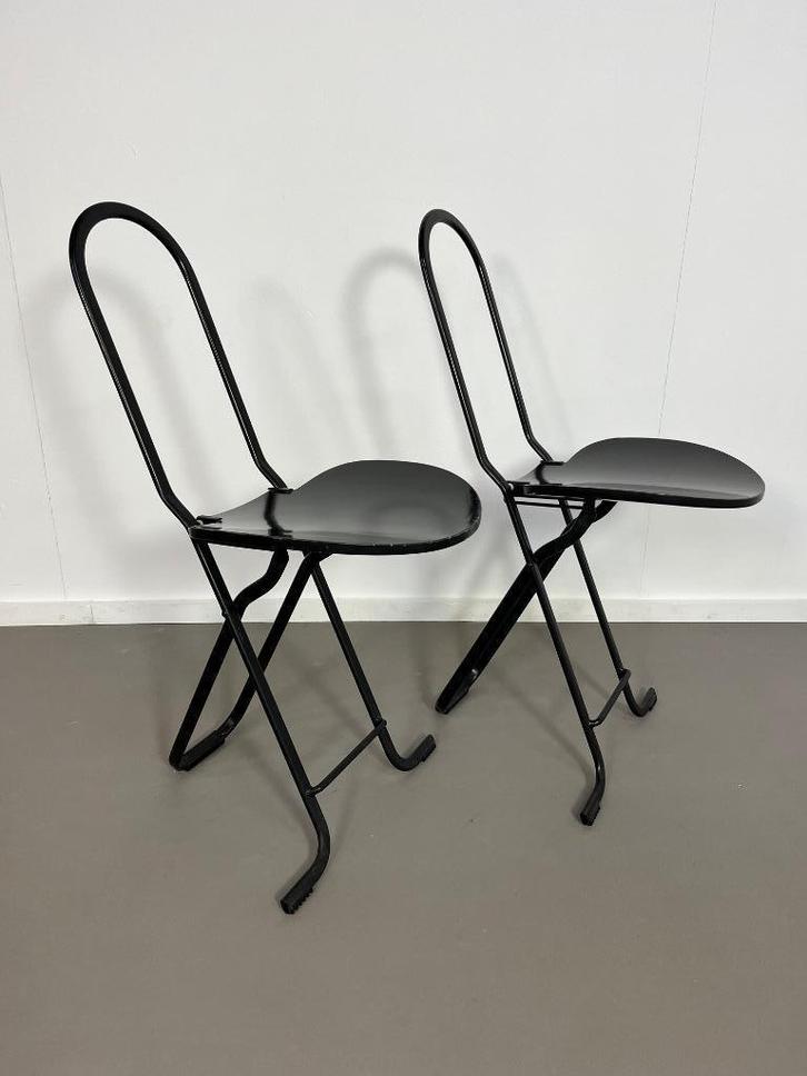 Dafne klapstoelen van Gastone Rinaldi voor Thema Italië 1979, Huis en Inrichting, Stoelen, Gebruikt, Eén, Zwart, Ophalen of Verzenden