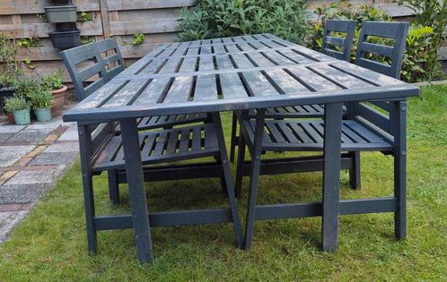 Grote houten tuintafel met 4 stoelen VANDAAG OPHALEN, Tuin en Terras, Tuintafels, Gebruikt, Rechthoekig, Hout, Ophalen
