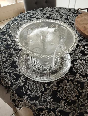 Glazen punch/bowl schaal - Italiaans - 6 kopjes. beschikbaar voor biedingen