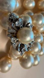 Prachtige echte parelketting dubbele rij,grote parels 8-9 mm, Ophalen of Verzenden, Dame, Zilver, Kleiner dan 17