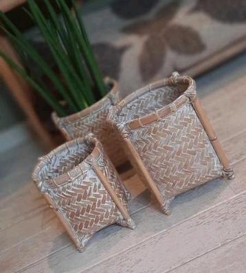 Rotan Plantenbakjes White Wash - Set van 3 beschikbaar voor biedingen