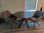 Ronde eettafel met 2 draaibare stoffen stoelen, Huis en Inrichting, Tafels | Eettafels, Ophalen, Rond, Zo goed als nieuw, 100 tot 150 cm