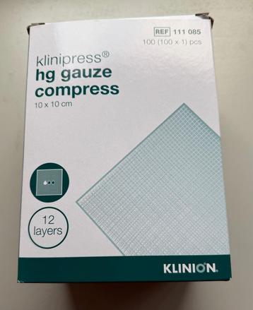 Klinipress Gaascompressen 12 Lagen (10x10 cm) - 100 Stuks beschikbaar voor biedingen