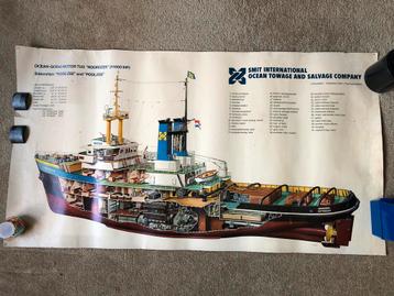 Grote oude kleurenposter OCEAN-GOING MOTOR TUG ‘NOORDZEE’ beschikbaar voor biedingen