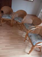 4 rieten stoelen met bijbehorende kussens, Huis en Inrichting, Stoelen, Ophalen, Zo goed als nieuw, Bruin, Twee