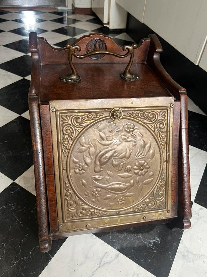 Antieke Houten Kolenkit Met Koperbeslag., Antiek en Kunst, Antiek | Woonaccessoires, Ophalen of Verzenden