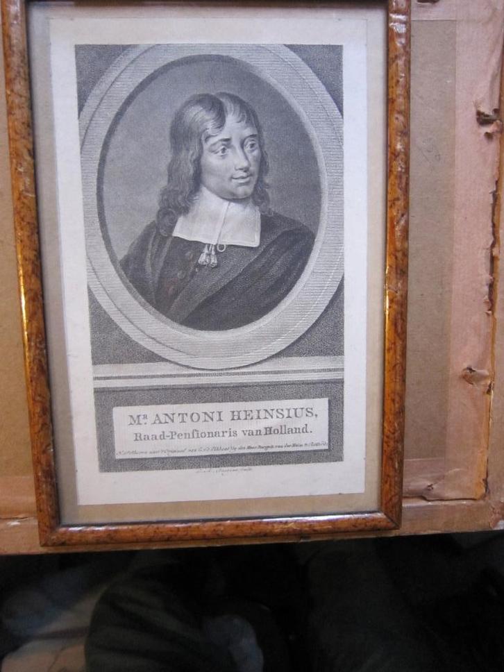 Mooie Kl gravure Raadpensionaris Heinsius in goed lijstje, Antiek en Kunst, Kunst | Etsen en Gravures, Ophalen of Verzenden