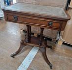 Antiek bijzettafel met lade en ingelegd blad en rolwiieltjes, Ophalen