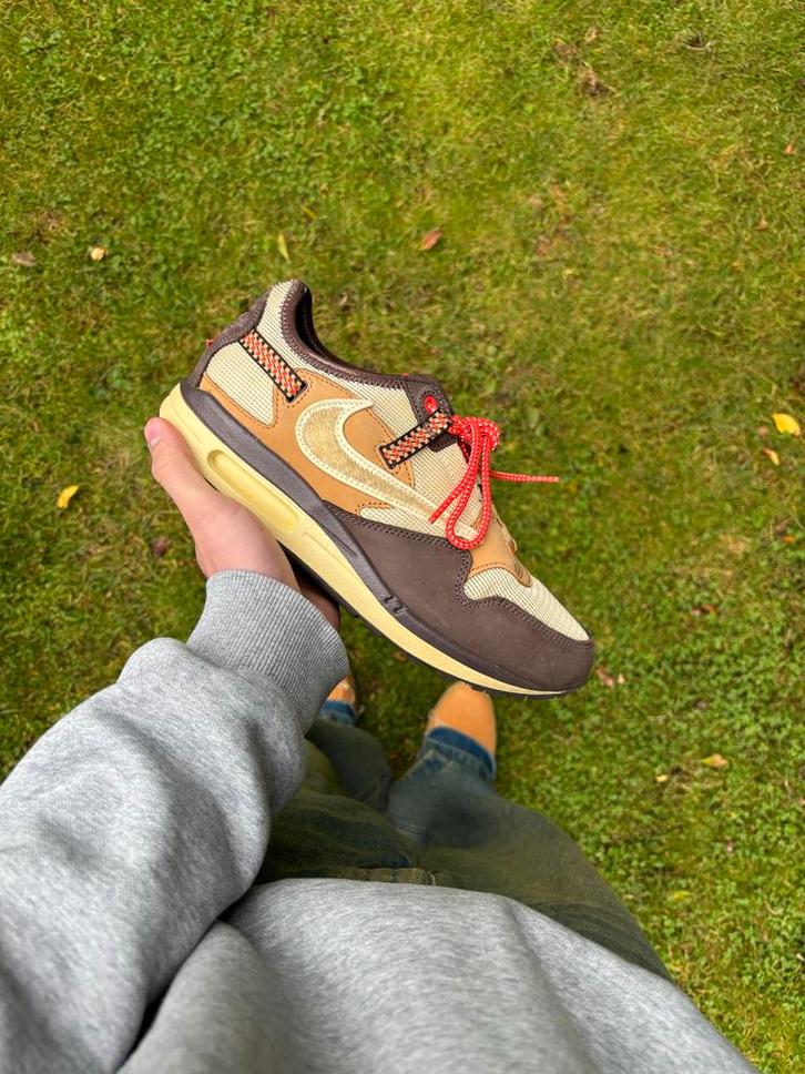 Travis Scott Air Max 1 Baroque Brown - Maat 43, Kleding | Heren, Schoenen, Zo goed als nieuw, Sneakers of Gympen, Bruin, Ophalen of Verzenden