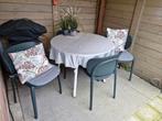 Tuinset: witte tafel en 4 stoelen, Tuin en Terras, Tuinsets en Loungesets, Ophalen