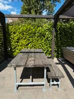 Steigerbuis tafel met bankje, Tuin en Terras, Tuintafels, Ophalen, Gebruikt, Rechthoekig, Hout