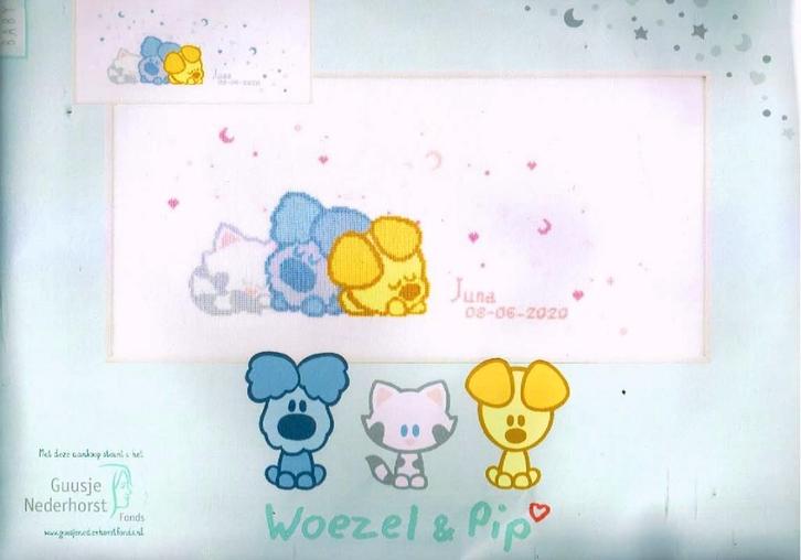 Cado woezel & pip borduurpakket geboorte, juna j/m, Hobby en Vrije tijd, Borduren en Borduurmachines, Nieuw, Borduurpakket, Handborduren