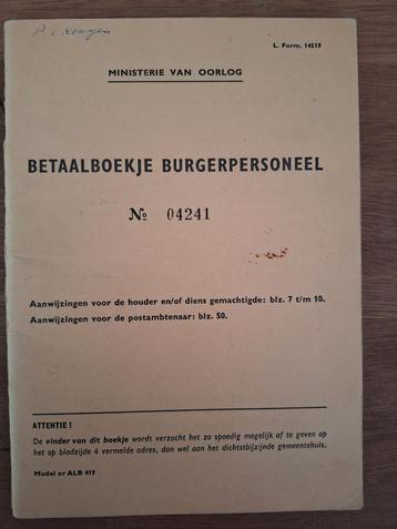 "Betaalboekje Burgerpersoneel beschikbaar voor biedingen