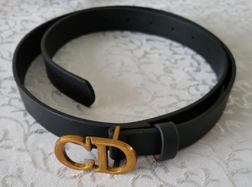 Zwarte Christian Dior Riem met Gouden Letters Maat 105 cm 