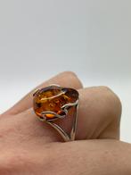 Z333 Prachtige zilveren ring barnsteen (verstelbaar), Sieraden, Tassen en Uiterlijk, Ringen, Ophalen of Verzenden, X, Met edelsteen