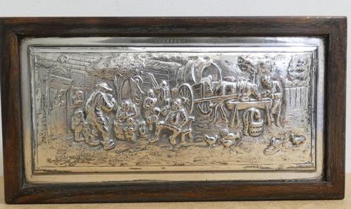 Houten doosje of kistje met zilverplated deksel [1006], Antiek en Kunst, Antiek | Woonaccessoires, Ophalen