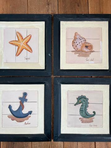 Set van 4 stuks houten 3-D Maritieme Schilderijen beschikbaar voor biedingen