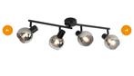 Art Deco plafondlamp zwart met smoke glas 4-lichts - Vidro, Ophalen of Verzenden, Zo goed als nieuw, Metaal of Aluminium