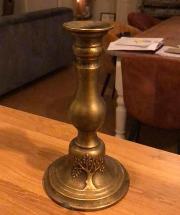 Antiek/vintage kandelaar messing/goudkleurig met levensboom beschikbaar voor biedingen