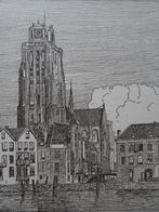 Ets gezicht op grote kerk Dordrecht, GM Acronius 1892, 16/50, Antiek en Kunst, Kunst | Etsen en Gravures, Verzenden