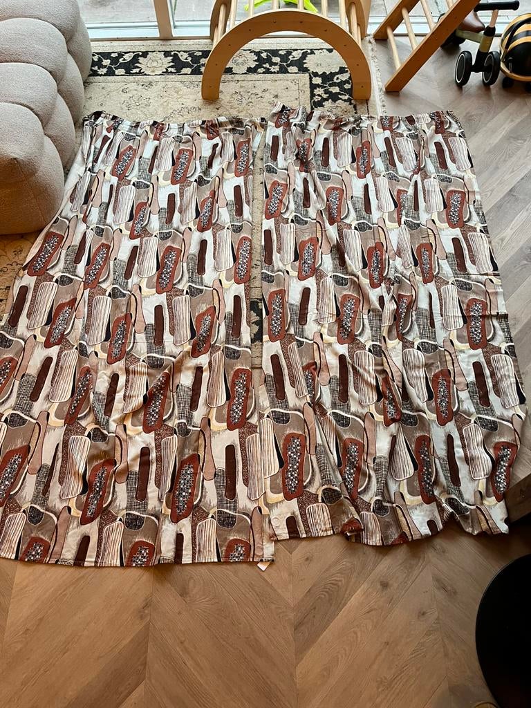 Set vintage gordijnen - 180cm breed 190cm lang, Ophalen of Verzenden, Zo goed als nieuw, 150 tot 200 cm