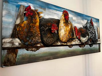 3D wall art Metalen Schilderij - Kippen op een Rij beschikbaar voor biedingen