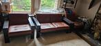 Unieke vintage loungeset – retro design met leren kussens, Ophalen, Gebruikt, Hout, Retro, brutalistisch