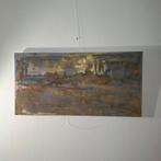 Abstract Schilderij met Gouden Accenten, Antiek en Kunst, Ophalen of Verzenden