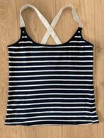 Donkerblauw/wit gestreepte top met zilveren bandjes, Ophalen of Verzenden, Zo goed als nieuw, Blauw, Zonder mouw