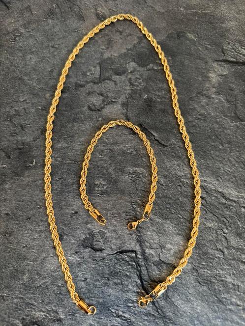 Rope Draad Ketting en Armband 18 karaat NIEUW, Sieraden, Tassen en Uiterlijk, Kettingen, Nieuw, Overige materialen, Goud, Ophalen of Verzenden
