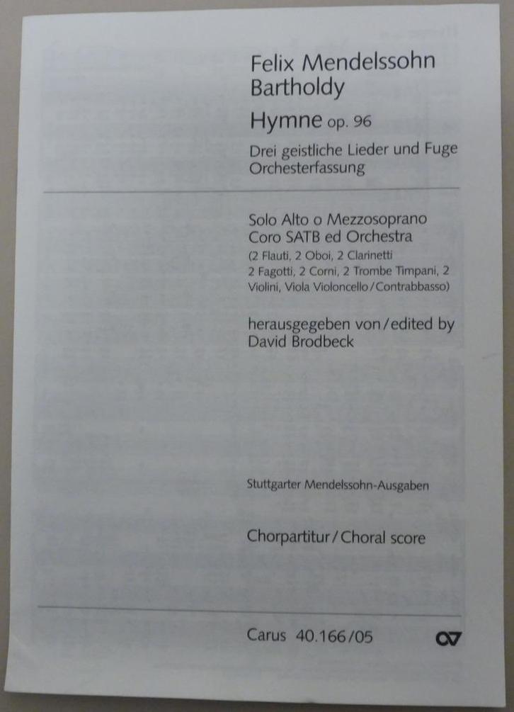 koorpartituur Hymne 96, Mendelssohn, Muziek en Instrumenten, Bladmuziek, Zo goed als nieuw, Artiest of Componist, Klassiek, Koor