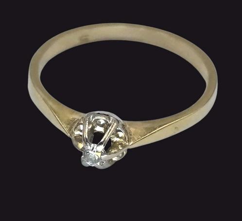 14 karaats gouden Solitair Ring met Briljant, Sieraden, Tassen en Uiterlijk, Ringen, Zo goed als nieuw, Dame, 17 tot 18, Goud