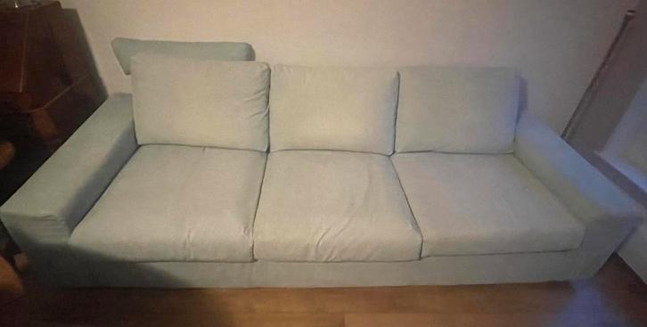 GRATIS lichtblauwe 3-zits bank, Huis en Inrichting, Banken | Bankstellen, Zo goed als nieuw, Rechte bank, Driepersoons, 200 tot 250 cm