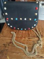 Zwarte echt leren tas met gekleurde suds Genuine leather, Ophalen of Verzenden, Zo goed als nieuw, Zwart